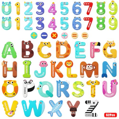 Cocurb 52 Pack Magnetic Letters Numbers Fridge Magnets for Toddlers 1 to 3 Learning Toys Animal ABC Cardboard for Refrigerator Colourful Alphabet Baby Educational Toys