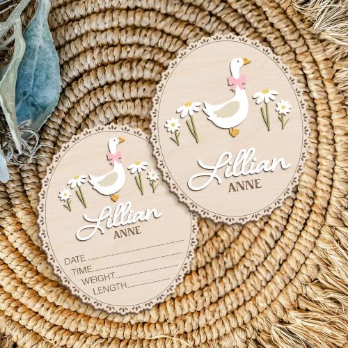 Baby Announcement Sign, Custom Birth Stats Sig, Coquette Goose Hospital Name Sign, Nursery Decor, Floral Baby Wooden Sign, Baby Shower Decor