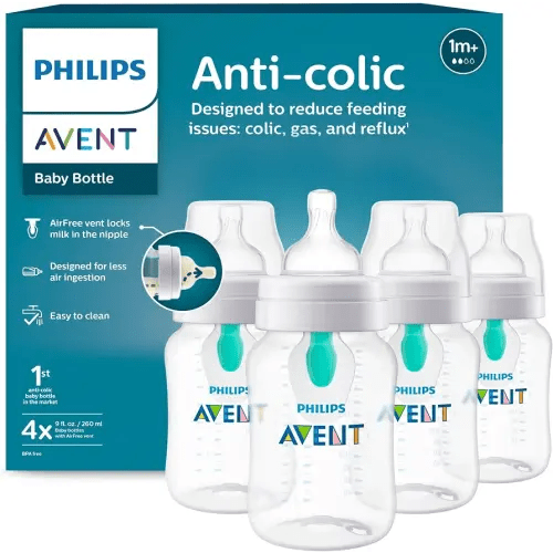 Philips Avent Anti-Colic Baby Bottle with AirFree Vent, Medium Flow, 9 oz