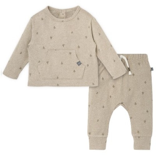 Modern Moments by Gerber Baby Boys' Top and Pant Brushed Hacci Set, Olive Cactus, 3-6 Months