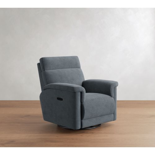 Steel Blue PB Dream Square Arm Upholstered Deluxe Power Swivel Recliner, Performance Luxe Chenille Steel Blue