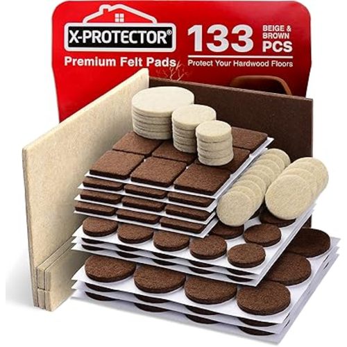 Felt Furniture Pads X-PROTECTOR 133 PCS Premium Furniture Pads - Felt Pads Furniture Feet Best Wood Floor Protectors - Protect Your Hardwood & Laminate Flooring! Brown and Beige