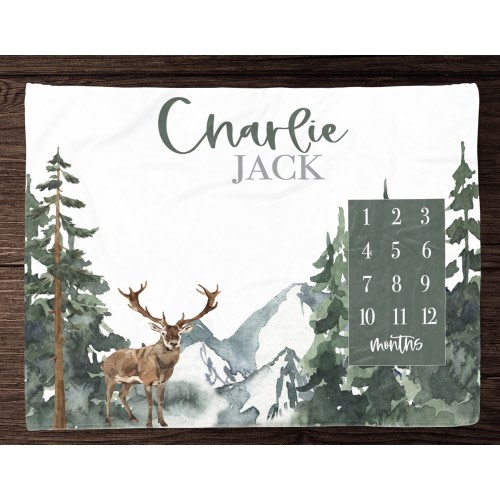 Personalized Baby Boy Milestone Blanket Boy -Deer Milestone Blanket- Woodland Month Blanket- Newborn Photo - New Mom Baby Shower Gift  M303