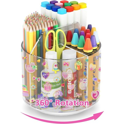 Rotating Markers Organizer for Kids, Acrylic Lazy Susan Organizers for Desks, 360 Degree Spinning Pencil Holders Pen Holders, Clear Arts and Crafts Organizer Storage, Art Supply Storage 6 Compartments