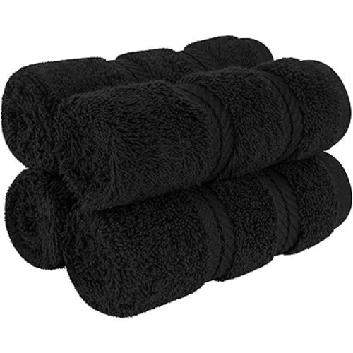 American Soft Linen Luxury Washcloths for Bathroom, 600 GSM 100% Cotton 4 Piece Turkish Wash Cloth Set, 13x13 in Soft Rags for Body and Face, Black Washcloths