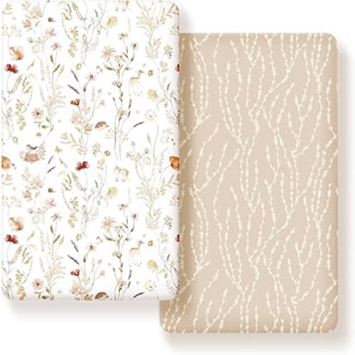 GRSSDER Stretch Ultra Soft Jersey Knit Fitted Crib Sheets Set 2 Pack, Universal Fit All Standard Crib Mattress Pads Safe and Snug, Crib Fitted Sheet with Deep Pocket, Original Design for Baby