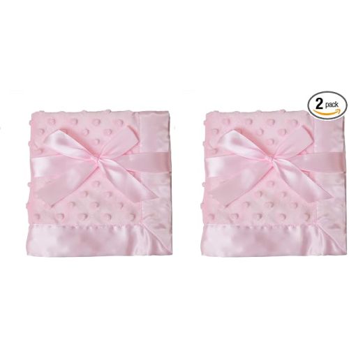American Baby Company Heavenly Soft Chenille Security Blanket, 2-Layer Design with Minky Dot & Silky Satin, Pink, 14" x 14" for Boys and Girls (Pack of 2)