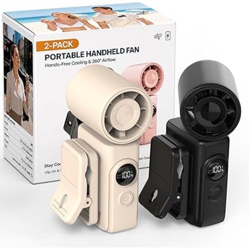 Hotsales Clip-On Portable Fan 2-Pack, 13500 RPM High-Speed Rechargeable Handheld Mini Fan, LED Display, 360° Rotating Detachable Clip, Stroller Fan for Baby, Travel Essentials, Gifts for Women & Men