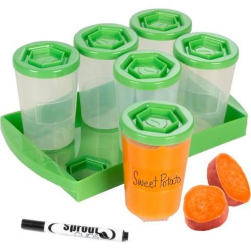 Baby Food Storage Containers w Interlocking Lids, 6Pk- 4oz Reusable Leakproof Plastic Jars w Tray- Freezer, Microwave & Dishwasher Safe- BPA/PVC Free