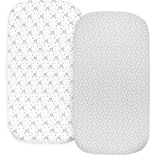 2-Pack Organic Fitted Bassinet Sheets, Compatible with Halo, Snoo, Graco, Dream On Me, Delta, and Other Standard Size Bassinets - Fits Oval, Hourglass, & Rectangle Shapes (Size 32 x 16 x 4 Inches)