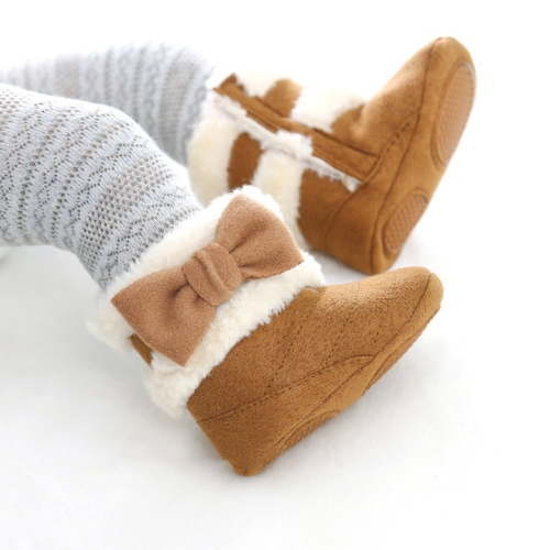 Infant Baby Girls Fleece Bowknot Booties Newborn Plush Snow Boots Winter Warm Shoes