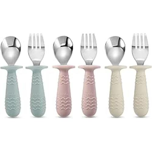 PandaEar 6 Pieces Baby Toddler Silicone Stainless Steel Utensils