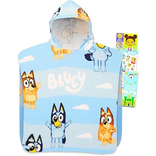 Bluey Kids Towel Set for Boys and Girls - Bundle with Bluey Hooded Bath Towel Plus Stickers and More | Bluey Bathroom Set