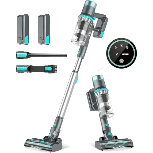 Belife BVC11 Cordless Vacuum Cleaner, 2 Rechargeable Battery with 90mins Runtime, 38Kpa 450W Brushless Stick Vacuum, Lightweight Vacuum for Home Hardwood Floor Carpet Pet Hair, LED Touch Display