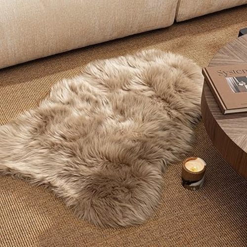 Ashler Faux Fur Rug, Beige Area Rugs, Fluffy Sheepskin Fur Rug, Fuzzy Ultra Soft 2 x 3 Ft Rugs, Machine Washable Shag Rug, Nursery Throw Rugs for Bed, Living, Kids Room