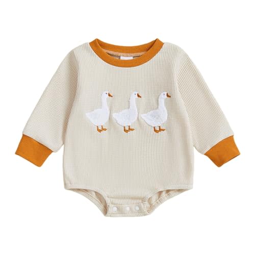Infant Long Sleeve Bubble Romper Baby Boy Fall Winter Outfits Newborn Waffle Knit Embroidery Bodysuit Clothes