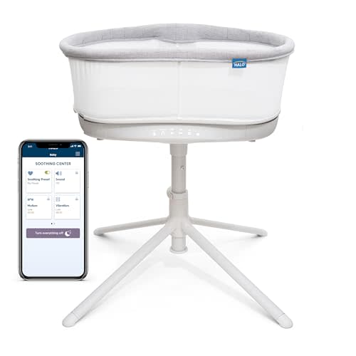 HALO BassiNest Connected Swivel Sleeper 3.0  Smart Bassinet with AutoSoothe, 360 Swivel, Cry Detection, Rocking, Vibration & Soothing Sounds, Easy Lowering Wall for Postpartum Recovery