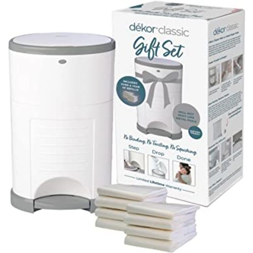 Diaper Dekor Classic Diaper Pail Gift Set – White | Comes with up to a Year's Supply Worth of Diaper Dekor Refills!