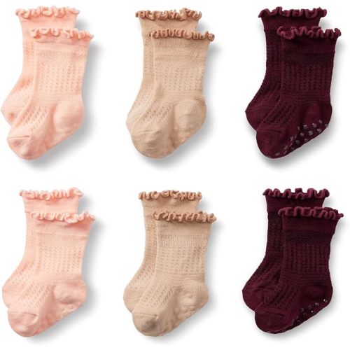 Amazon Essentials x Sofia Grainge Toddlers and Baby Girls' Scallop Top Socks, 6 Pairs