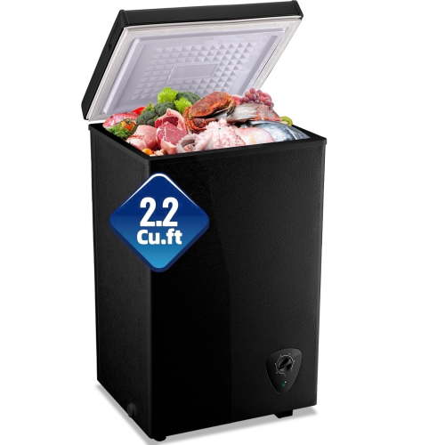 2.2 Cu.ft Chest Mini Freezer Deep Freezer for Bulk Storage Top Open Door 2 Removable Baskets 7 Modes Temperature for Home Apartment Kitchen Black