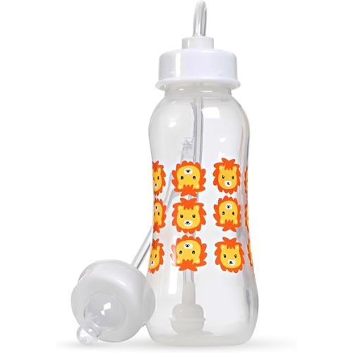 Hands-Free Baby Bottle - Anti-Colic Nursing System 9 oz Baby Bottle with Fast Flow Nipple/Teat 3m+ with Tube Straw Feeding System for Toddler (1 Pack - Lion)