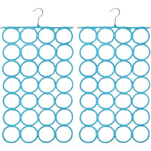 Tosnail 2 Pack Foldable Scarf Hanger Holder, Belt Organizer, Clothing Storage Hanger Closet Space Saver for Tie, Belt, Scarves, Leggings - Blue