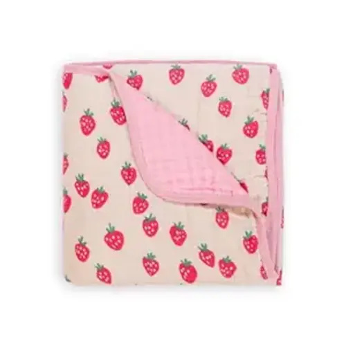 Itzy Ritzy Baby Blanket – Soft Cotton Muslin Multi-Use Blanket - Can Be Used as a Tummy Time Mat, Nursing Cover, Stroller Shade & More – Measures 30" x 40", Machine Washable (Strawberry)