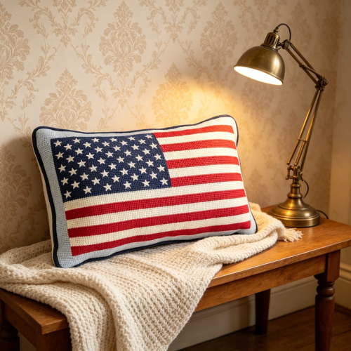 American Flag Decorative Throw Pillow 9x15 Inch, Patriotic Lumbar Cushion Red White Blue Accent Pillow Soft Knit Cushion for Sofa Couch Bed Living Room Independence Day Home Decor