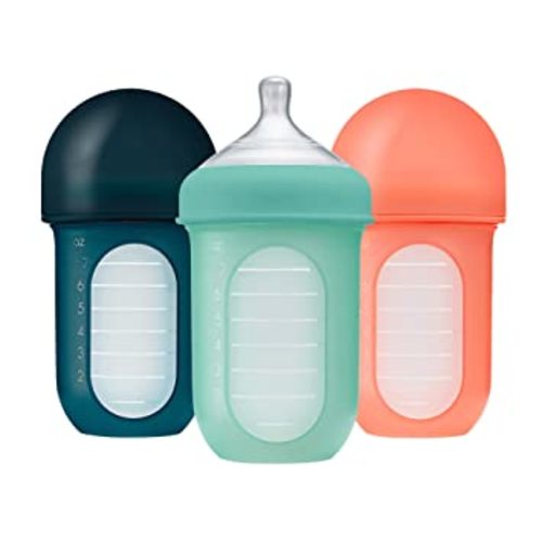 Boon Nursh Bottles - Medium Flow - Silicone Baby Bottles Help Ease Colic Symptoms - Formula and Breast Milk Only Touch Platinum Food-Safe Silicone - Mint - 3-6 Months - 3 Count - 8 Ounce