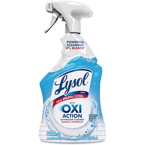 LYSOL Bathroom Cleaner Spray with OXI Action (Hydrogen Peroxide), 0% Bleach Formula, Multipurpose Disinfecting Cleaner for Tub, Tile & Shower, Removes Soap Scum & Limescale, Spring Breeze Scent, 32oz