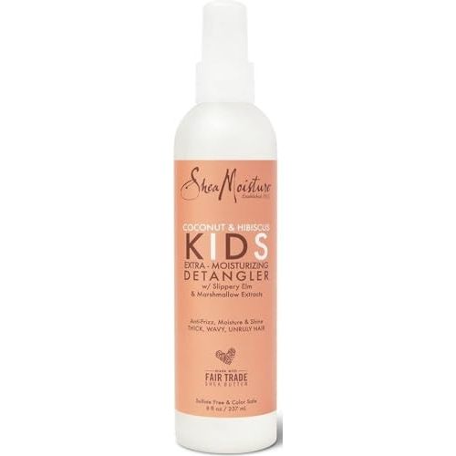 Shea Moisture Hair Care, Coconut & Hibiscus Kids Extra Moisturizing Detangler, Anti-Frizz, Moisture & Shine for Thick, Wavy, Unruly, Curly Hair, Spray On & Leave-In, 8 Fl Oz