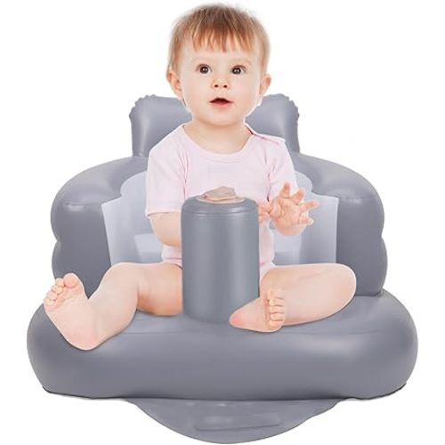 Inflatable Baby Seat, Inflatable Baby Chair for Babies 3 Months and Up, Summer Blow Up Chair with Built in Air Pump, Infant Floor Seats for Learning to Sit, Palying, Camping, Grey