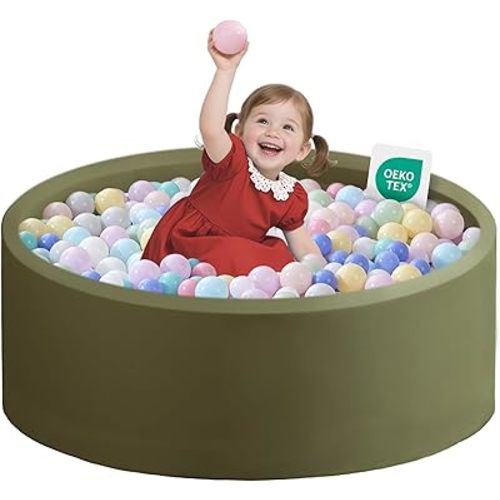 Ball Pit for Toddlers 35.43''x11.81 Baby Ball Pits Soft Memory Foam Ball Pit Round Kids Ball Pit Indoor Game Kids Play Ball Pool Ideal Gift for Girls and Boys (Sage Green, NO Balls)