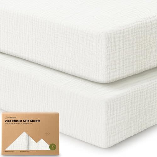 KeaBabies 2-Pack Muslin Crib Sheets for Boy, Girl, 52x28 Fitted(Soft White)