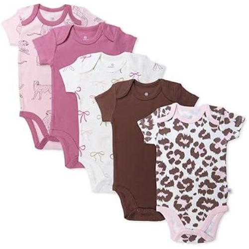 HonestBaby baby-girls 5-pack Short Sleeve Bodysuits One-piece 100% Organic Cotton for Infant Baby Girls