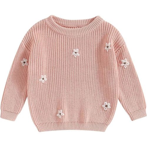 Mubineo Baby Girl Winter Clothes Cute Flower Sweater Crewneck Pullover Long Sleeve Knit Newborn Infant Sweaters
