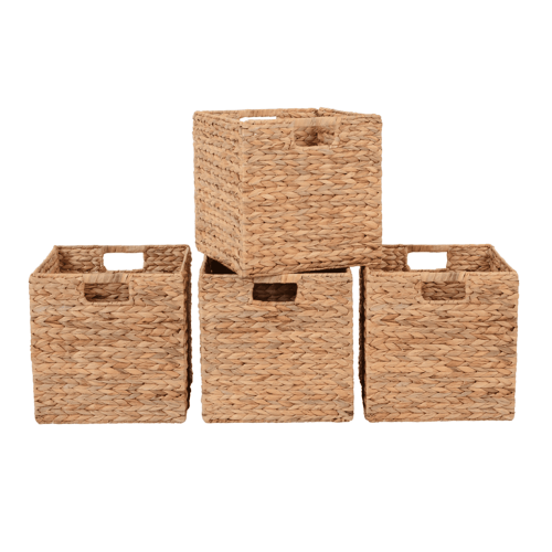 Better Homes & Gardens 11.8 inch natrual Water Hyacinth Foldable Cube Baskets, Set of 4