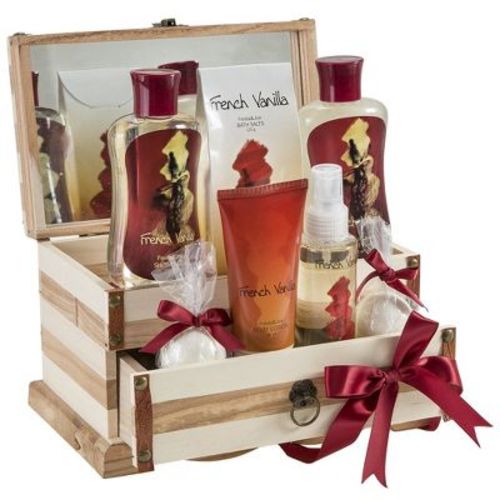 Freida & Joe French Vanilla Fragrance Spa & Skin Care Collection in Wooden Jewelry Box Bath & Body Gift Set