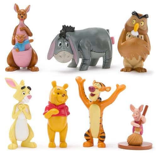 Disney Store Official Winnie The Pooh Figure Set – 7 Fully Sculpted Disney Figures Including Pooh Bear, Piglet, Tigger, Eeyore & More in Double-Tiered Box with Scenic Backgrounds
