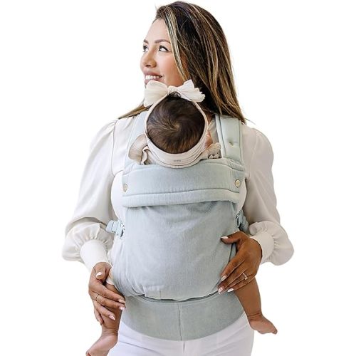 Ava & Oliver Essential Baby Carrier – Ergonomic, Hip-Healthy Soft Structured Carrier for Infants & Toddlers (7–35lbs) - Front and Back Carry, Breathable Fabric, Stylish & Lightweight (Denim)