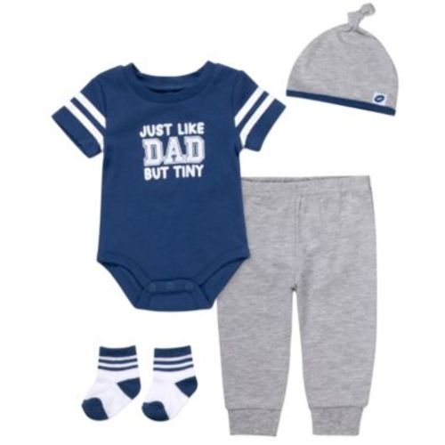 Baby Boys' Just Like Dad But Tiny Lettering Bodysuit, Pants, Socks and Hat, 4-Piece Set