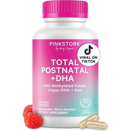 Pink Stork Total Postnatal + DHA with Iron, 60 Capsules, Berry