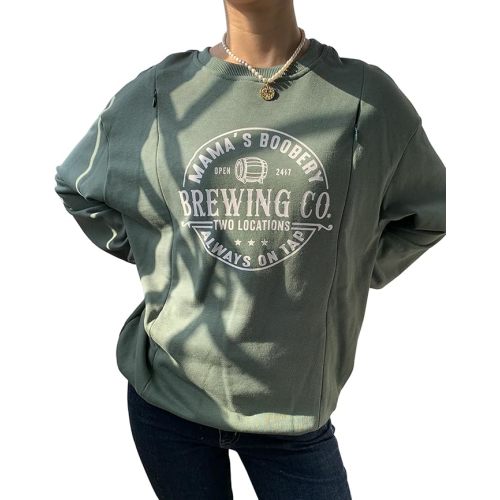 AEARGIV Women Causal Maternity Nursing Sweatshirt Comfort Friendly Zip Breastfeeding Pullover Tops Mama's Boobery Sweater
