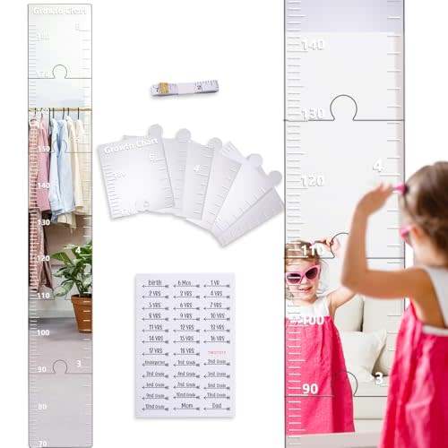 Puzzle Mirror Growth Chart, 47.24x7.09in Acrylic Growth Chart Mirror for Wall Height Measuring Mirror Kids Height Wall Chart Mirror for Nursery Wall Decor