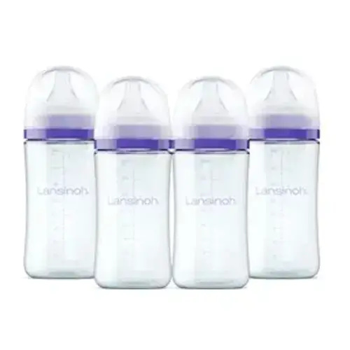 Lansinoh Glass Baby Bottles, Anti-Colic, 8 Ounces, 4 Count Bottles for Feeding, Baby Essentials, Includes 4 Medium Flow Nipples, Size M