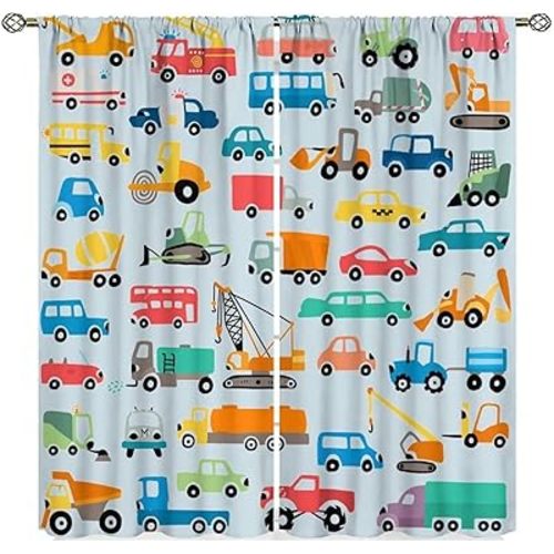 Boys Construction CurtainsTractor Truck for Kids Bedroom Decor Bulldozer Child Nursery Toddler Excavator Art Printed Playroom Living Room Window Drapes 2 Panel 42W X 45L Decor