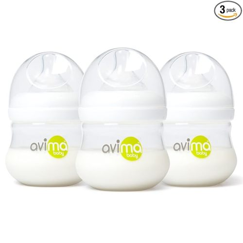 Avima Baby 9 oz Anti Colic Baby Bottles for Breastfed Babies - Medium Flow Nipples, Wide Neck Bottle, BPA Free - 3-6 Months, Stage 2 (Set of 3)