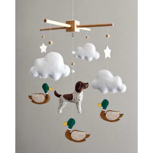 Custom Felt Dog and Duck Hunting Baby Mobile, Hunting Dog Nursery Decor, German shorthair pointer nursery mobile