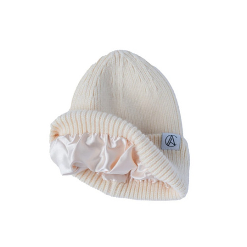 Satin Lined Flat Knit Beanie-Linen – Aarin & Co.