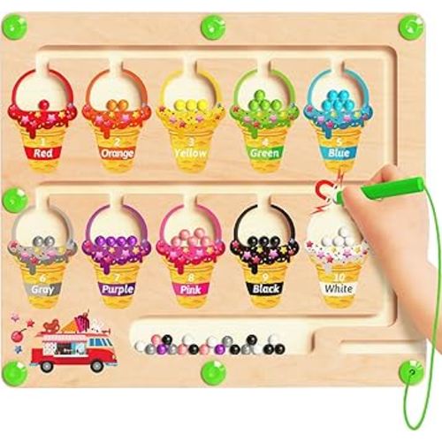 Magnetic Color and Number Maze, Montessori Toys for 2 3 4 Year Old, Wooden Color Matching Puzzle Board, Preschool Learning Activities Educational Toys for Ages 2-4 for Girls Boys Birthday Gifts